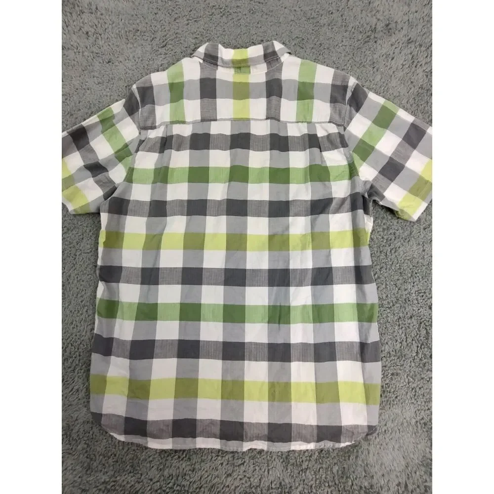 The North‎ Face Men's Shirt XL Gray Yellow Plaid Short Sleeve Button Up Outdoor